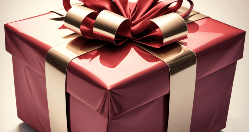 Gift box with red ribbon